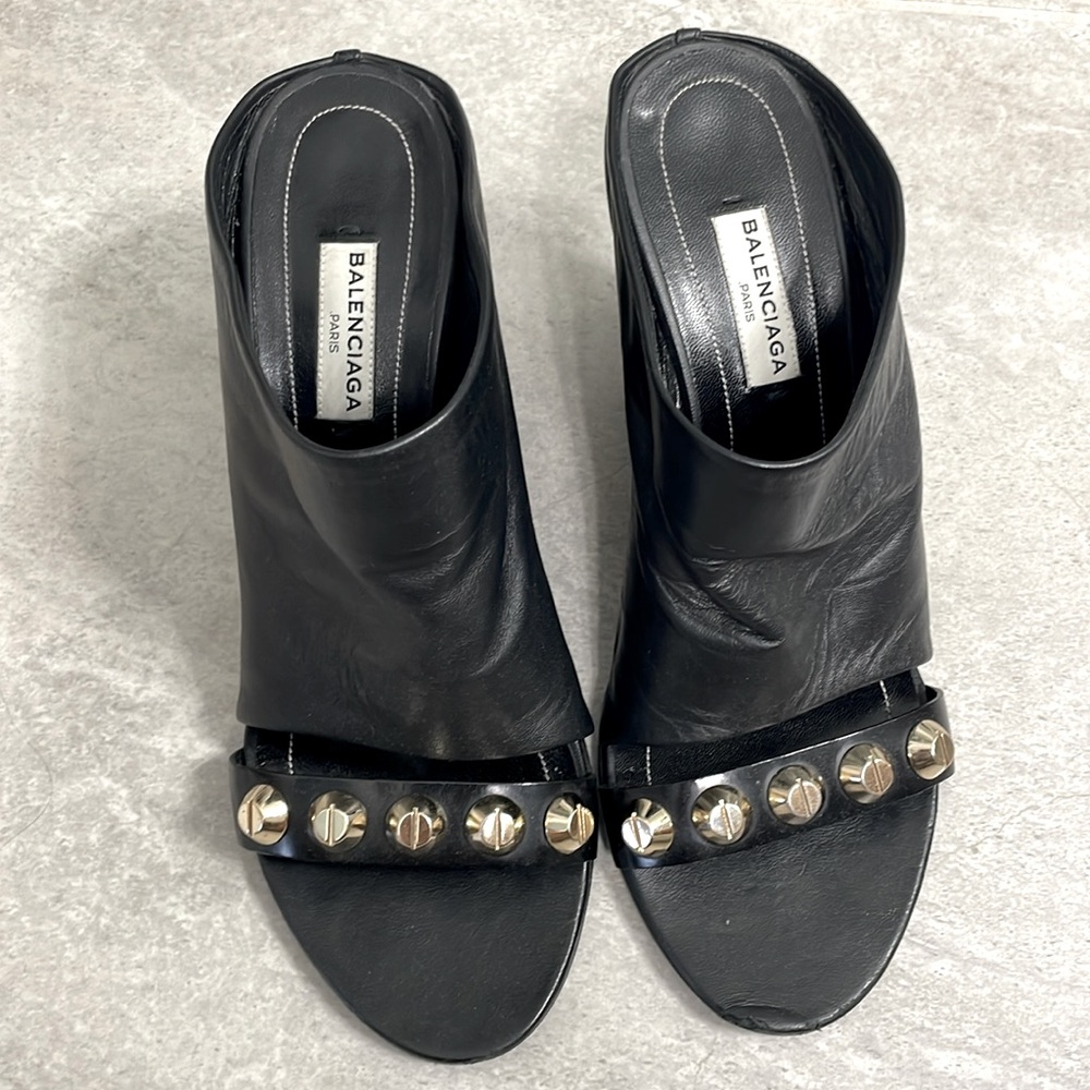 BALENCIAGA Paris wedge leather sandals shoes size 38 Euro 7.5 US